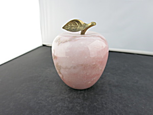 Vintage Apple Marble Paperweight With Brass Stem.