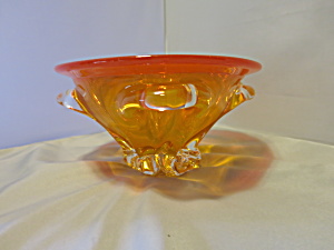 Blinco Blown Art Glass Bowl Orange And Crystal