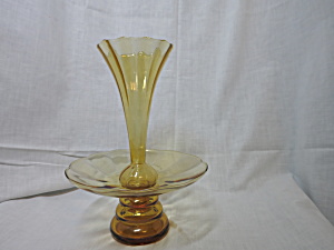 Fountain Pedestal Vase Epergne Mold Blown Amber Yellow