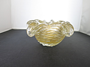 Murano Art Glass Swirl Ribbed Gold Fleck Bowl Yellow Clear