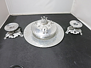 Rodney Kent Candle Holders And Candy Dish Tulip Pattern 3pc