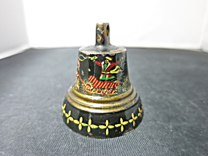 Antique Small Cast Brass Bell Black Lacquer Painted Santa Sleigh