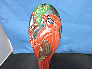 Black Lacquer Painted Hand Mirror With Cardinal Bird Rare Find