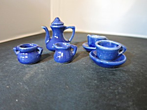 Vintage Miniature Tea Set Cobalt Blue White Doll House Size