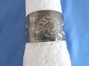 Antique Sterling Silver Napkin Ring Etched Scroll