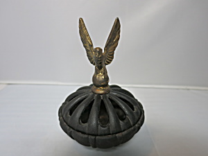 Cast Iron Incense Burner Gold Eagle Handle Footed Ornate Vintage