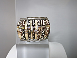 Vintage Sterling Silver Cuff Bracelet Gzi Dzi Bone Tibeten Coral