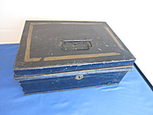 Black Toleware Cash Box Document Box Locking No Key