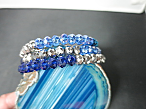 Crystal Bead Coil Bracelet Shades Of Blue And Silver Bevel Cut