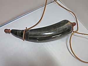 Vintage Gun Powder Flask Horn 1970s 13 Inch