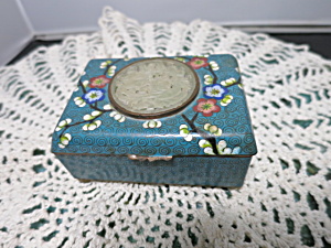 Chinese Brass Cloisonn&#233; Box With Jade Scroll Cut Dragon Medallion