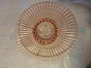 Pink Depression Glass Optic Paneled Ball Footed Tote Plate 12 1/4