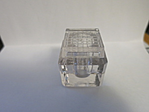 Clear Pressed Glass Cube Inkwell With Lid