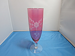 Vintage Ruby Etched Glass Footed Vase