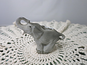 Vintage Germany Gray Elephant Toothpick Holder Bisque Trunk Up