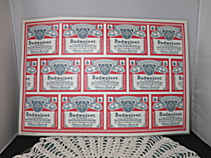 Vintage Budweiser Beer Placemat Two Sided Bar B Q Vinyl Anheuser