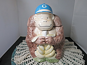 Vintage Gorilla Monkey Cookie Jar Bananas Ceramic Maker Unknown
