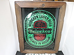 Heineken Lager Beer Sign Foil And Painted On Glass Wood Framed