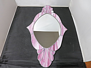 Vintage Stained Glass Mirror Slag Pink White 20 3/4 X 12 1/4