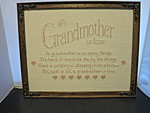 Embroidered Grandmother Is Love Framed 1990s