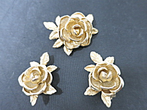 Sarah Coventry American Beauty Rose Blossom Brooch Clip Earrings