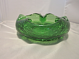 Viking Art Glass Crackle Glass Cigar Ashtray Green