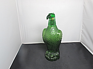 Green Glass Eagle Figural Bottle Decanter Shot Glass