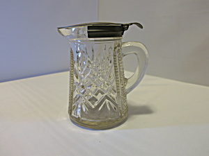 Antique Pressed Glass Syrup Pitcher Tin Spring Lid