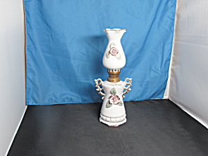 Betson's Porcelain Floral Appliqu&#233; Miniature Oil Lamp