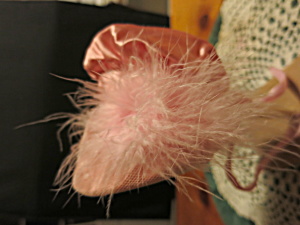 Vintage Doll Bonnet Satin With Lace And Feather Fluff