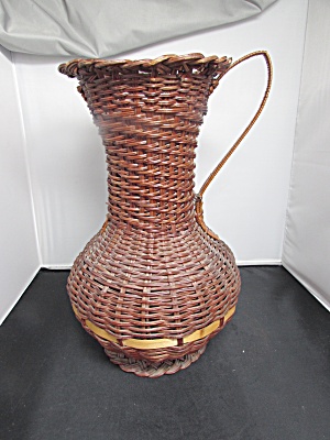 Vintage Wicker Basket Vase Pitcher Motif