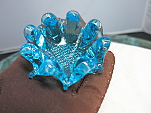 Vintage Aqua Blue Art Glass Salt Cellar Alternate Ashtray
