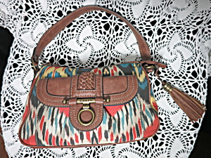 Vintage Chaps Satchel Handbag Purse Indian Wave Motif