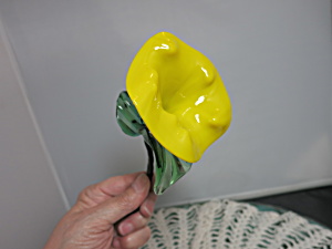 Yellow Morning Glory Artisan Blown Glass Flower Figurine