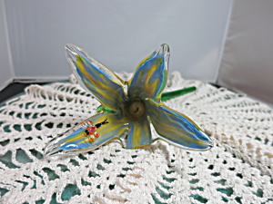 Artisan Blown Glass Flower With Dragonfly Figurine