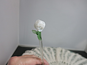 Artisian Blown Glass Rose White Rose Flower Miniature Petite Rose