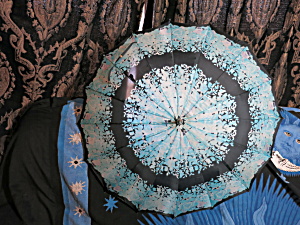Vintage Floral Umbrella Purple Swirl Lucite Hook Handle