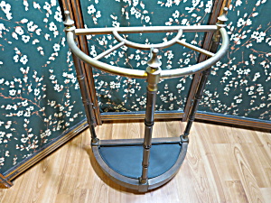 Vintage Umbrella Stand Brass Finish And Wood Cane Stand