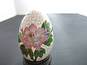 Vintage Cloisonn&#233; Brass Egg With Stand Floral Butterfly