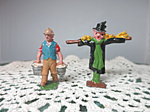 Vintage Lead Farmer With Pails And Scarecrow Figurines France