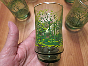 Vintage Juice Glass Green Trees Libbey St. Clair Set Of 6