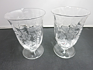 Floral Etched Glass Juice Glass Footed Set Of Two