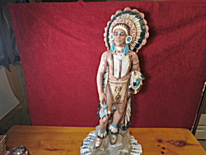 Vintage Indian Chief Ceramic Statue Height 34 3/4 Inches Unmarked
