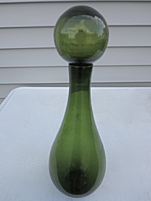 Vintage Green Art Glass Decantor Gene Bottle