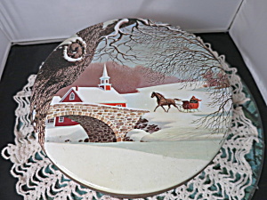 Vintage Christmas Tin Horse Drawn Sleigh Church Bridge 10in 1970s