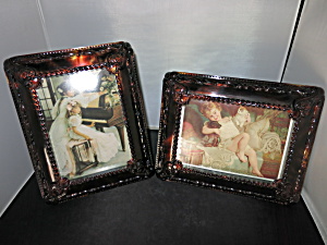 Amber Lucite Shadow Box Picture Frames Pair Two