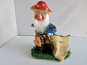 Vintage Hand Made Elf Gnome Santa Celluloid Face And Mushroom Hat