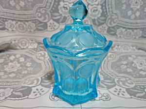 Fostoria Blue Coin Glass Sugar Bowl With Lid