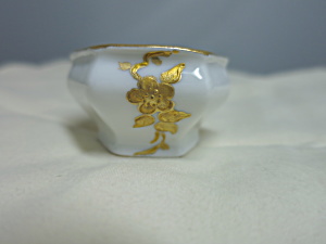 Vintage Royal Austria O & E G Salt Cellar Porcelain Gold Floral