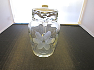 Antique Syrup Pitcher Etched Glass Circa 1916